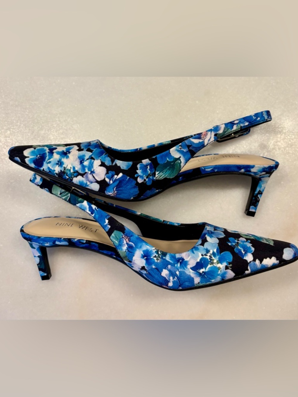 Nine West Blue Floral Pointed Slingback Flats NWOT - Picture 2 of 11